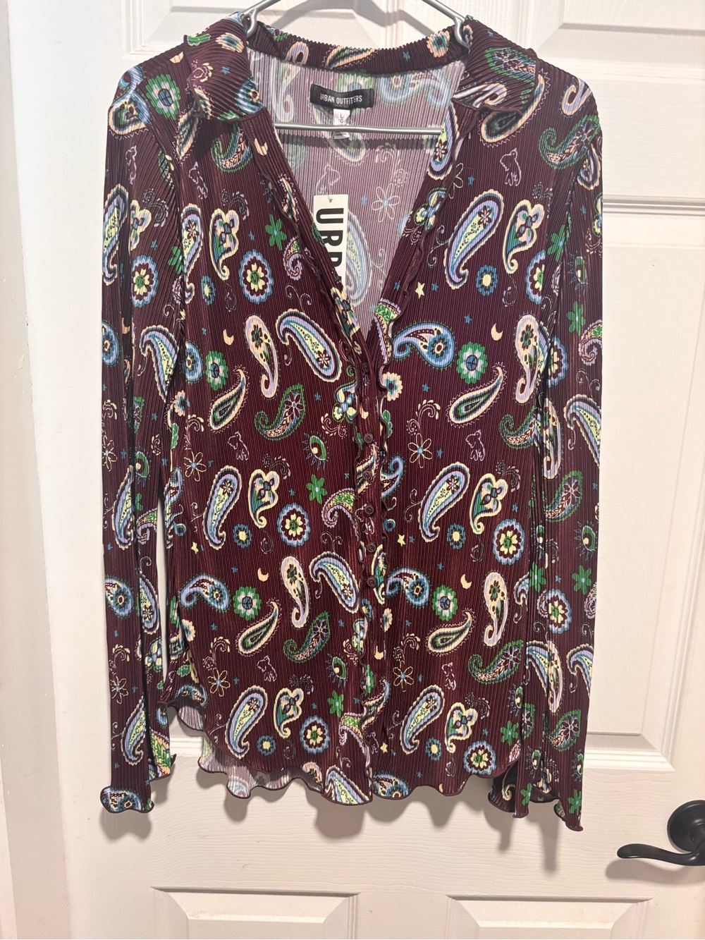 Urban Outfitters Burgundy Paisley Print Button-Front Blouse